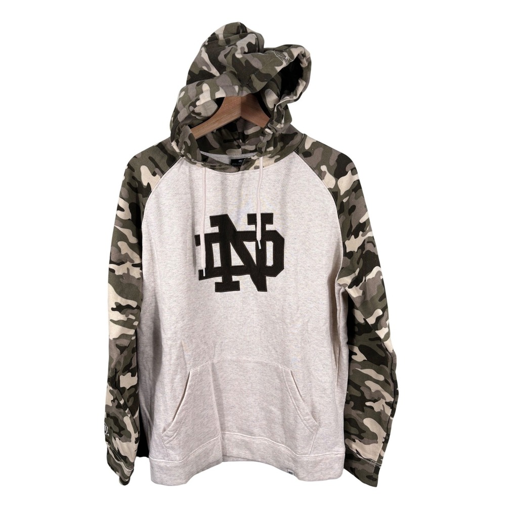 Colosseum Notre Dame Fighting Irish Raglan Hoodie Camo Sleeve Men's Size Medium